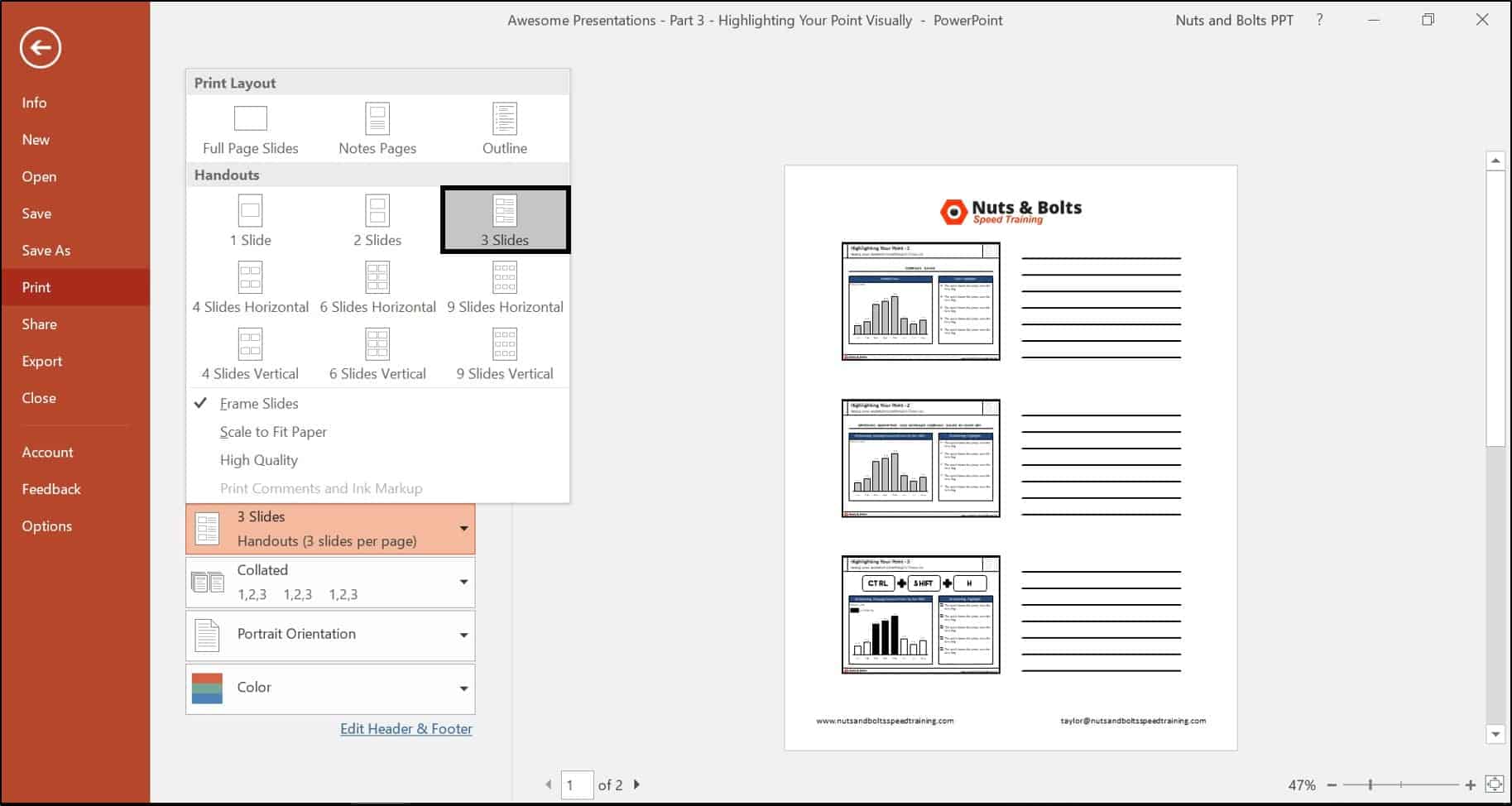 How put multiple slides of a powerpoint onto one sheet for mac free